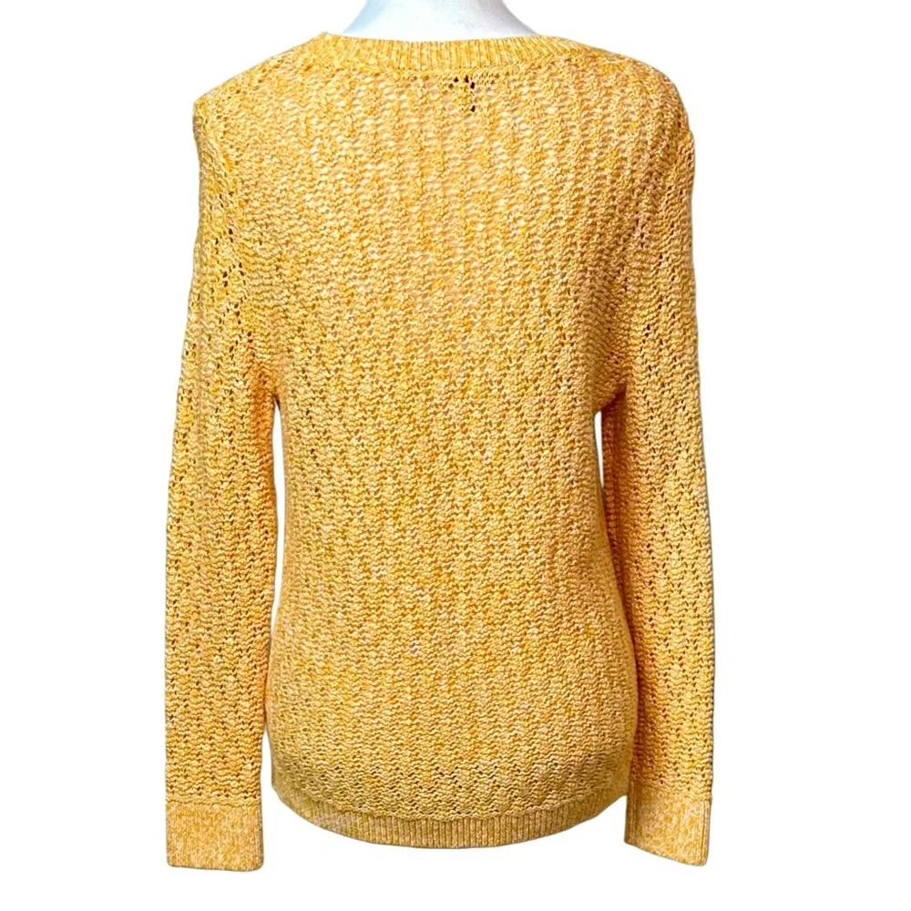 Talbots‎ Pointelle Cotton Open Knit Crewneck Marled Sweater Yellow Women's Sz M